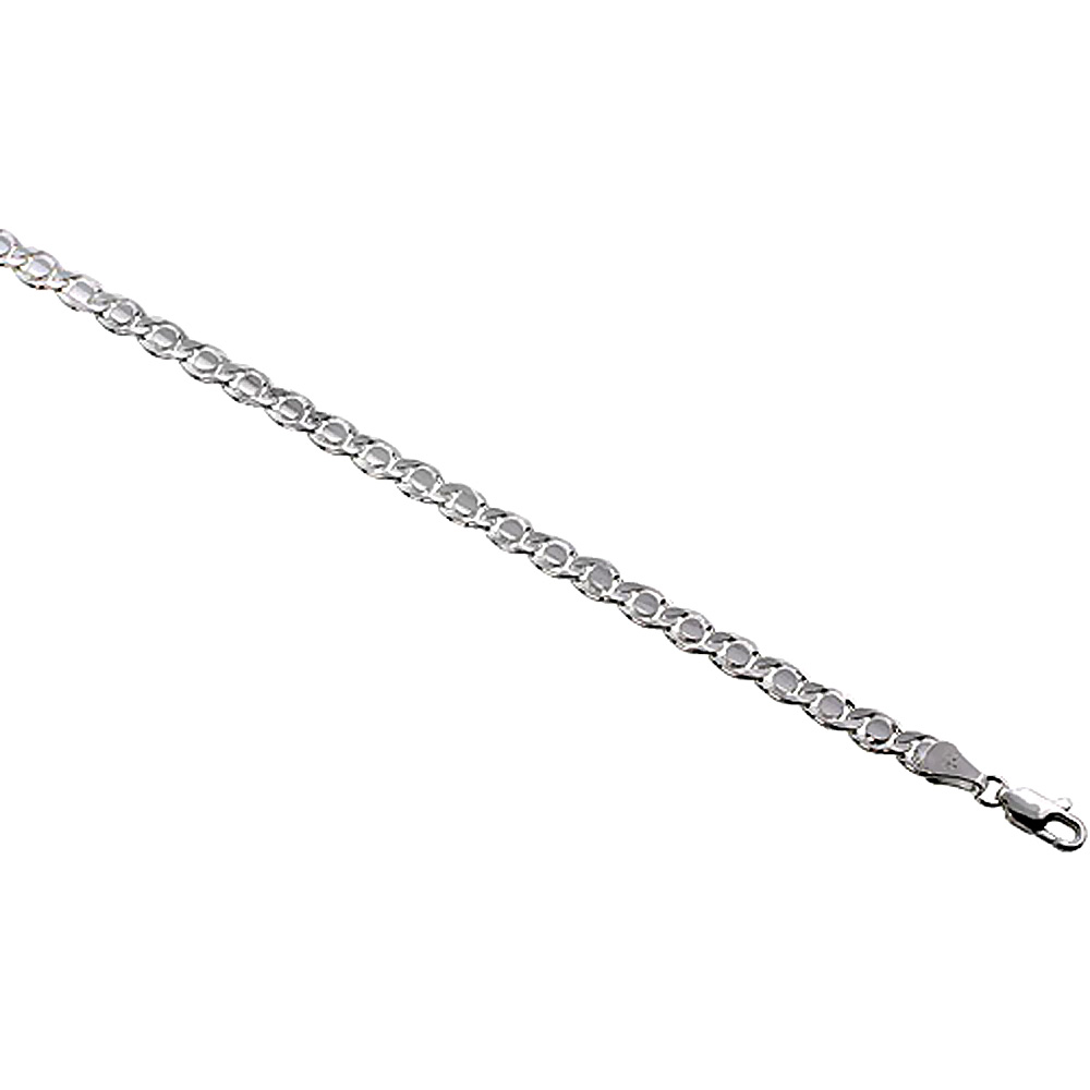 Sterling Silver Valentino Round Link Chain Necklace 5mm Concaved Nickel Free Italy, 7-30 inch