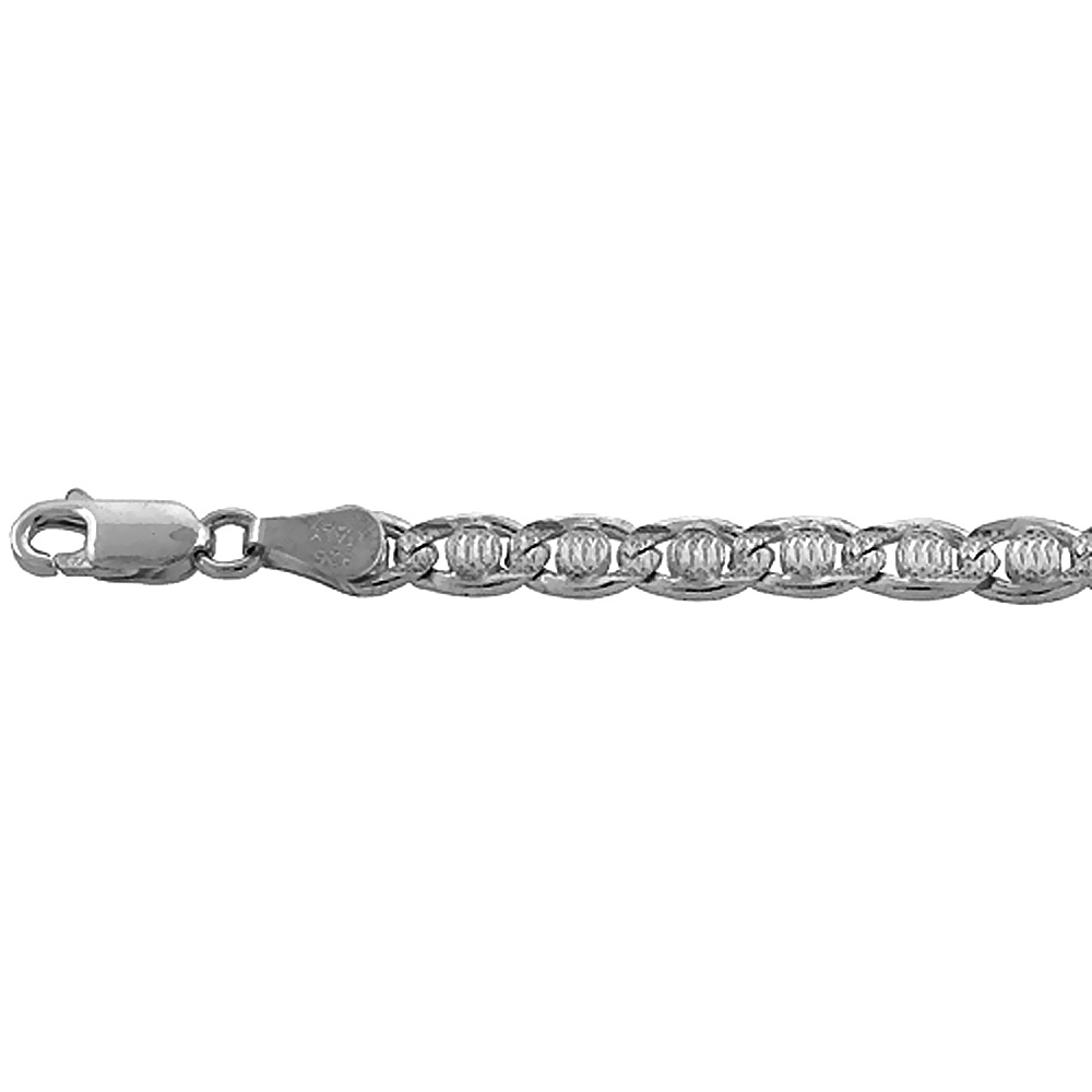 Sterling Silver Valentino Round Link Chain Necklace 5mm Diamond Cut Nickel Free Italy, 7-30 inch