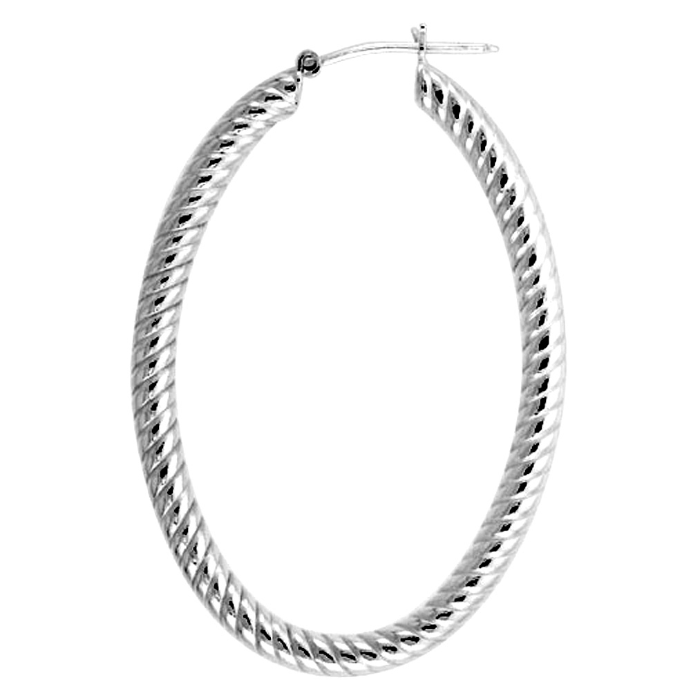 Sterling Silver Oval Italian Hoop Earrings Spiral Tubing,1 1/4 inch X 1 9/16 inch