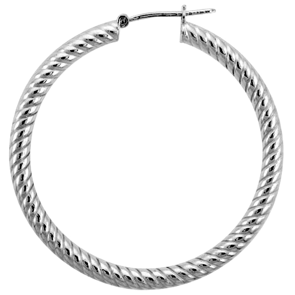 Sterling Silver Italian Hoop Earrings Spiral Tubing, Large, 1 9/16 inch