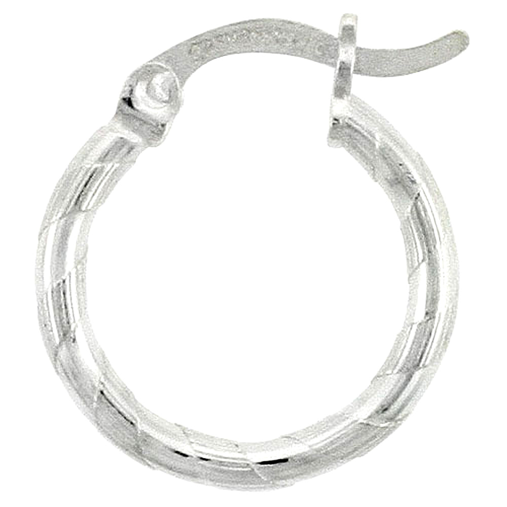 Sterling Silver 2mm Tube Candy Striped Hoop Earrings, 9/16" (15 mm)