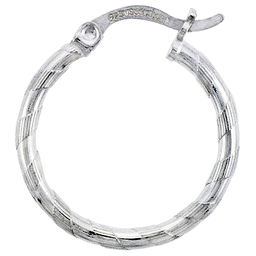 Sterling Silver 2mm Tube Candy Striped Hoop Earrings, 3/4&quot; (20 mm)