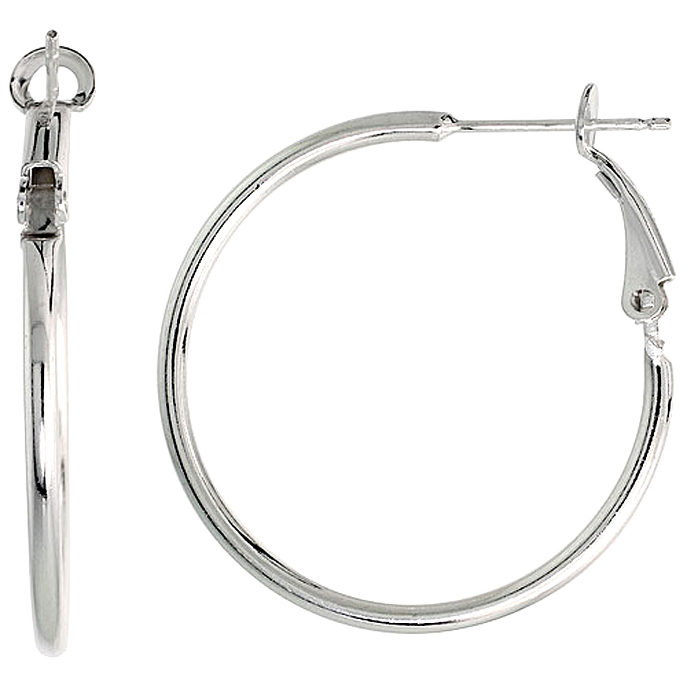 1 3/8 inch Sterling Silver Clutchless Hoop Earrings for Women 2mm Tubing Nickel Free Italy Size 35 mm