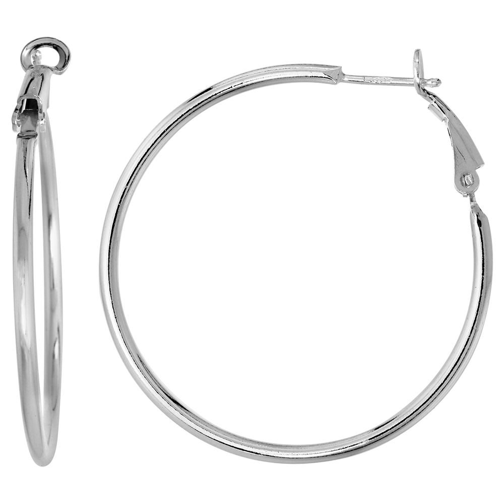 1 1/2 inch Sterling Silver Clutchless Hoop Earrings for Women 2mm Tubing Nickel Free Italy 40 mm