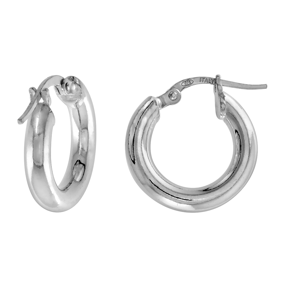 5/8 inch sterling silver 15mm Hoop Earrings 3mm tube Plain Polished Nickel free Italy