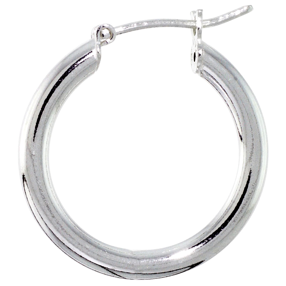 Sterling Silver Italian Hoop Earrings 3mm thick, 7/8 inch