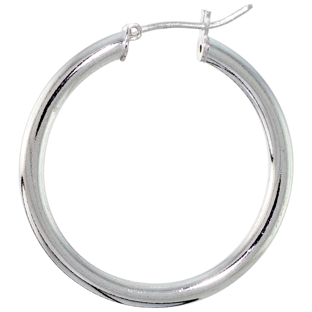 1 inch sterling silver 25mm Hoop Earrings 3mm tube Plain Polished Nickel free Italy