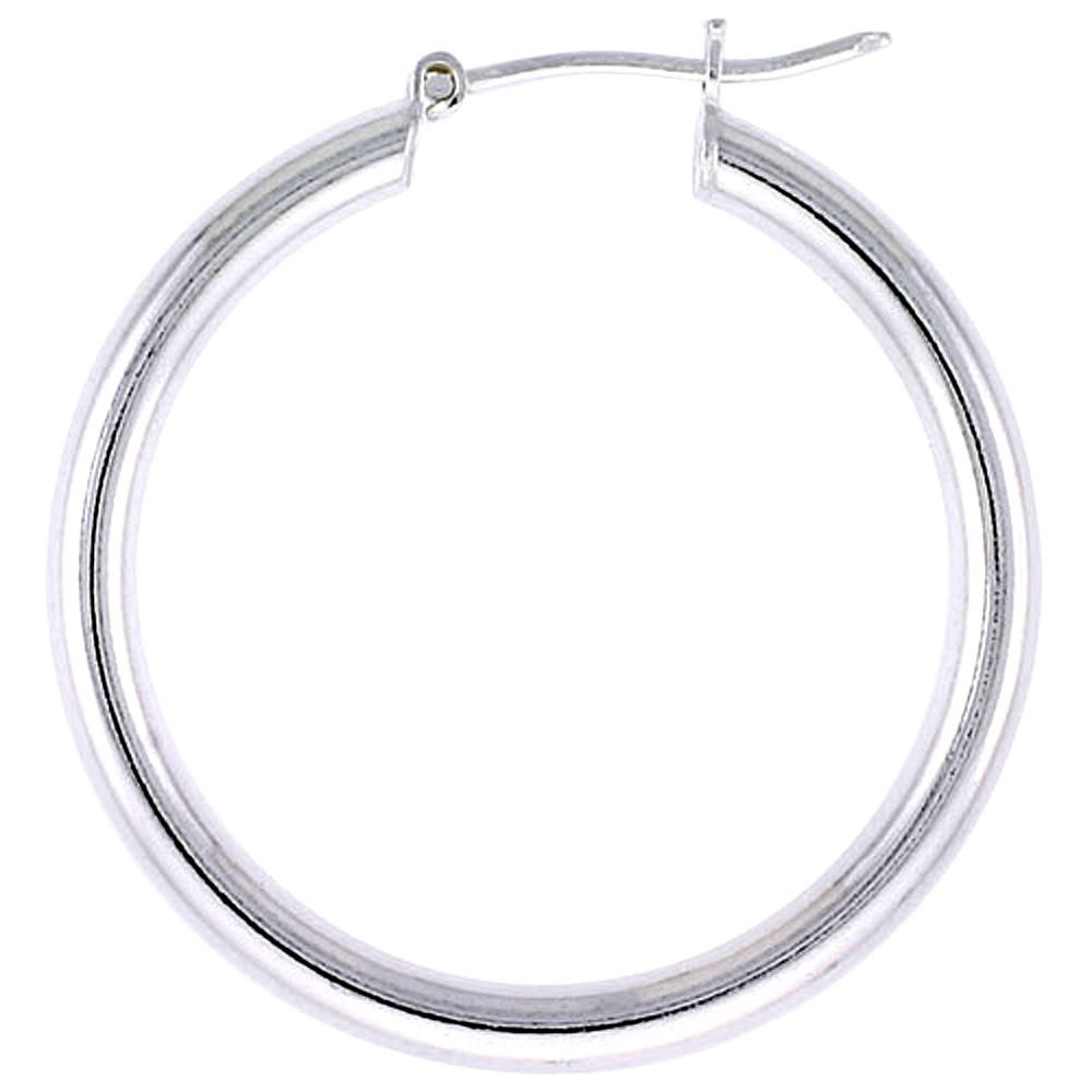 1 1/4 inch sterling silver 30mm Hoop Earrings 3mm tube Plain Polished Nickel free Italy