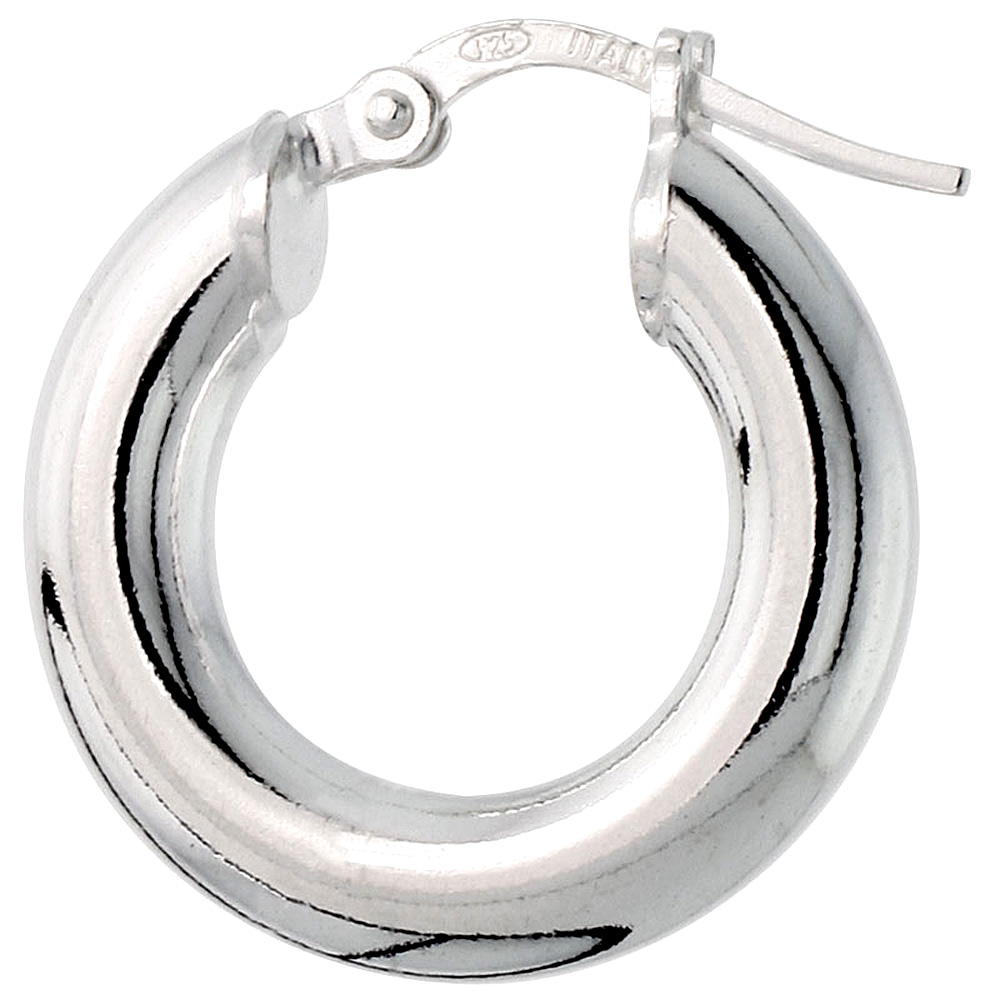 3/4 inch sterling silver 20mm Hoop Earrings 4mm tube Plain Polished Nickel free Italy