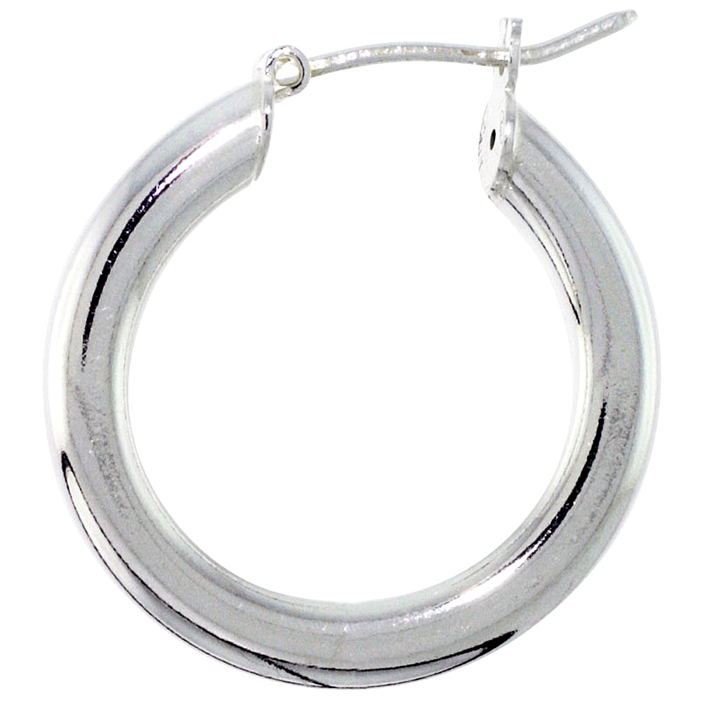 1 inch sterling silver 25mm Hoop Earrings 4mm tube Plain Polished Nickel free Italy