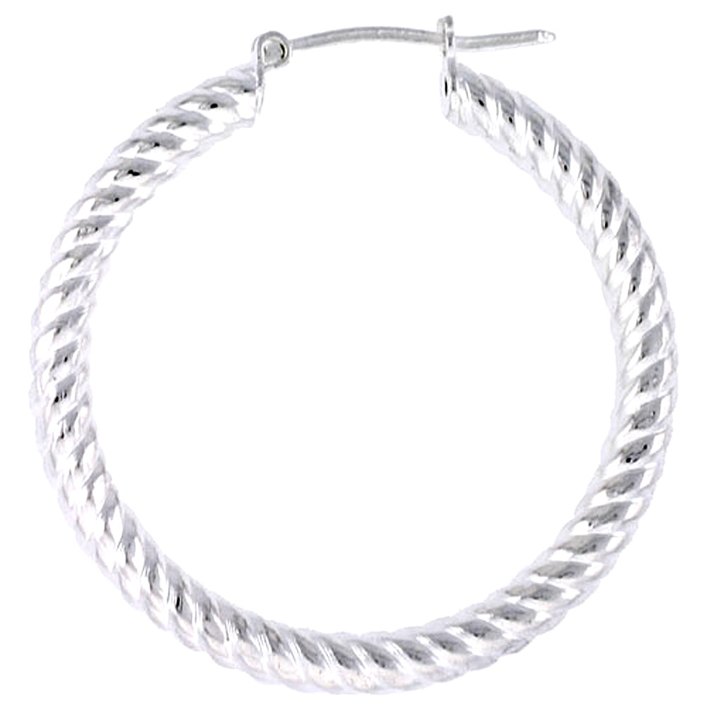 Sterling Silver Italian Hoop Earrings Thick Spiral 1 1/4 inch