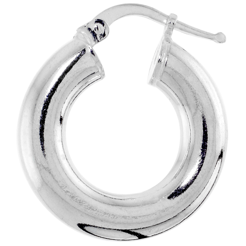 3/4 inch sterling silver 20mm Hoop Earrings 5mm thick tube Plain Polished Nickel free Italy