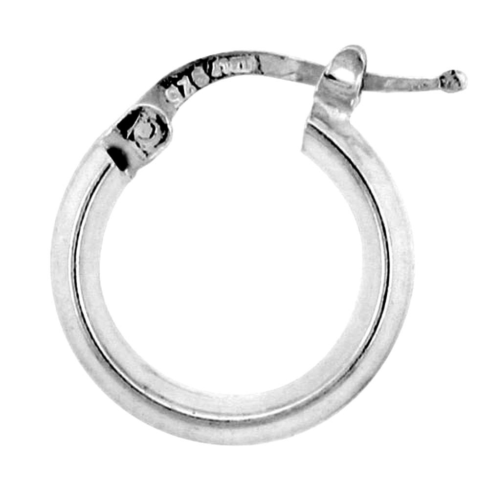 9/16 inch Sterling Silver Hoop Earrings for Women Click Top 2mm Diamond-shaped Tubing Small 15mm Round Italy