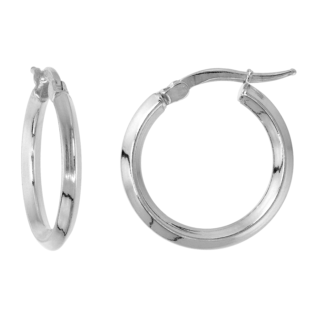 3/4 inch Sterling Silver Hoop Earrings for Women Click Top 2mm Diamond-shaped Tubing 20mm Round Italy