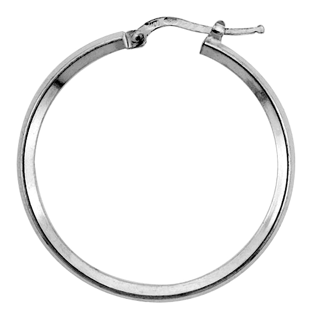 1 9/16 inch Sterling Silver Hoop Earrings for Women Click Top 2mm Diamond-shaped Tubing 40mm Round Italy