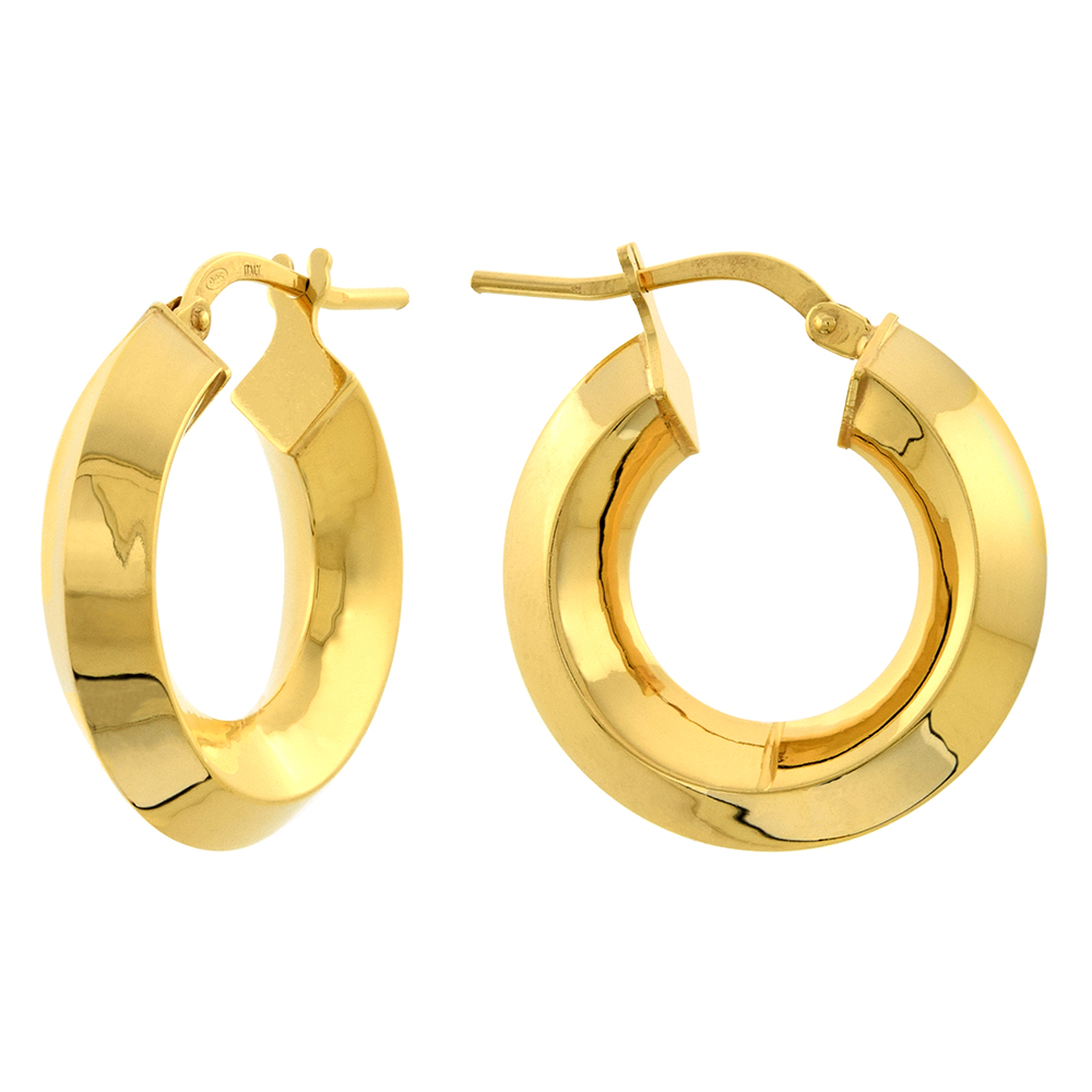 3/4 inch Gold Plated Sterling Silver 5mm Tube Thick Knife Edge Hoop Earrings for Women Click Top 20mm Round Italy