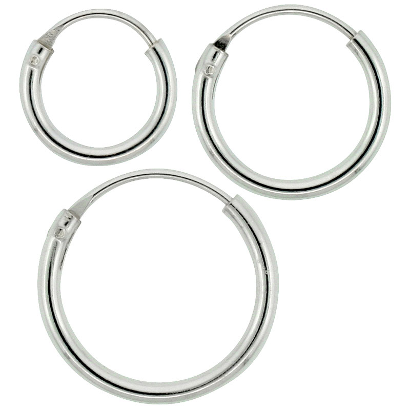 Sterling Silver 8mm 10mm &amp; 12mm Tiny Endless Hoop Earrings Set