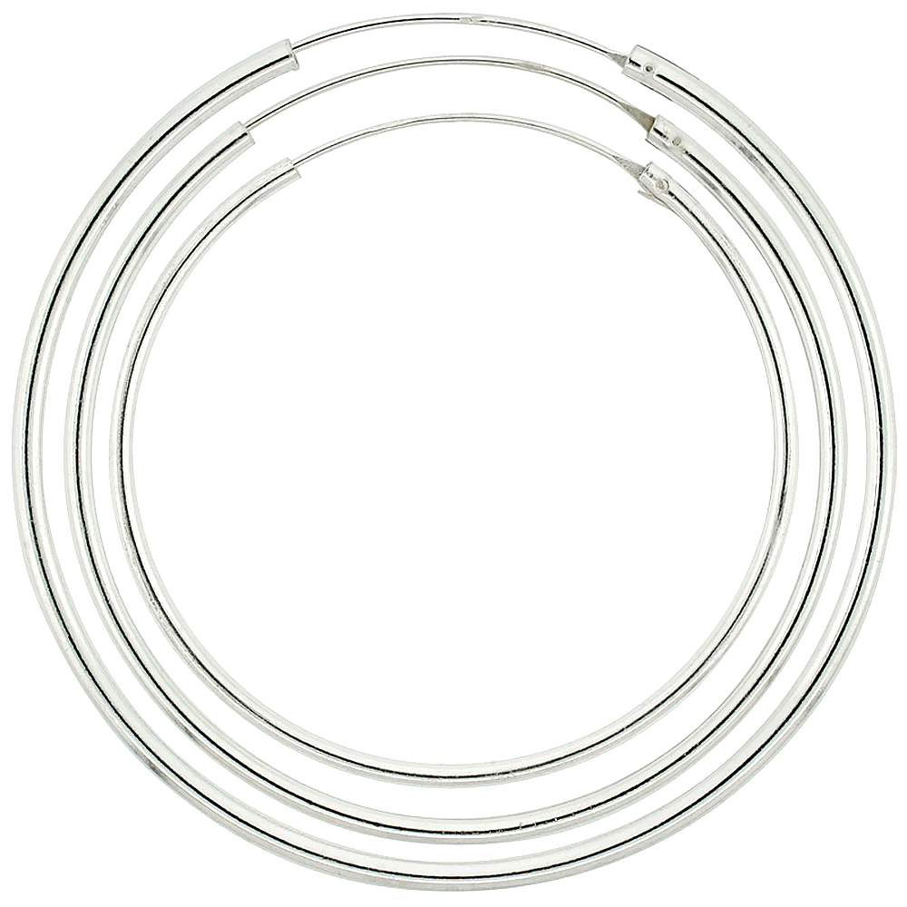 Sterling Silver 40mm 45mm & 50mm Large Endless Hoop Earrings Set