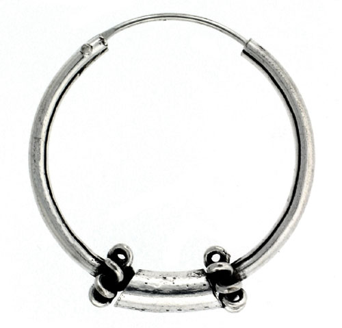 Sterling Silver Medium Bali Hoop Earrings, 1 inches diameter