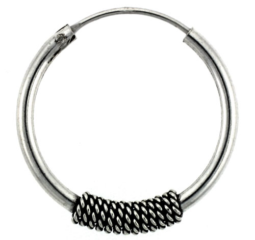 Sterling Silver Medium Bali Hoop Earrings, 1 inches diameter
