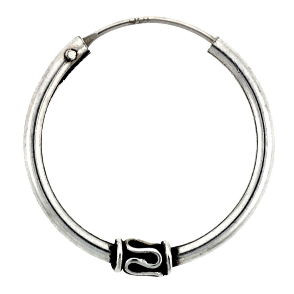 Sterling Silver Medium Bali Hoop Earrings, 15/16 inches diameter