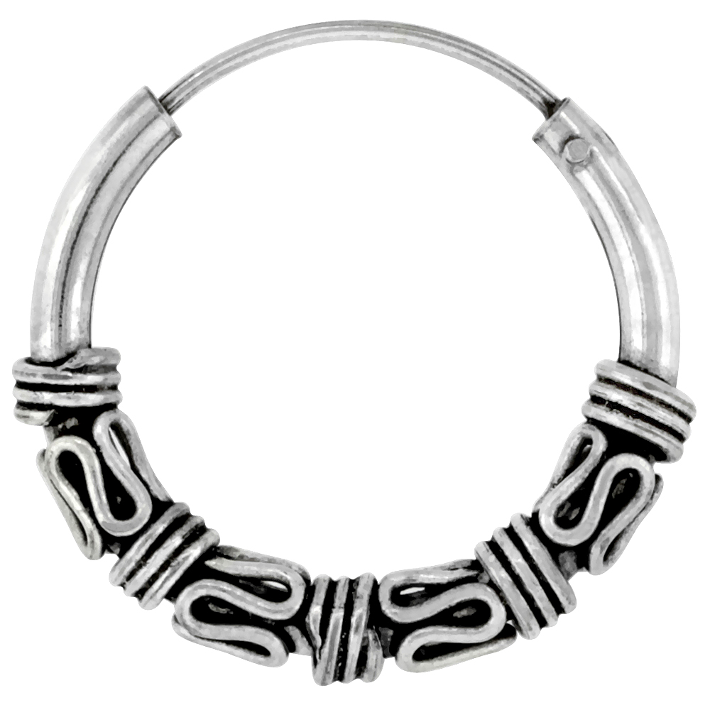 Sterling Silver Medium Bali Hoop Earrings, 7/8 inches diameter