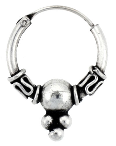 Sterling Silver Small Bali Hoop Earrings, 9/16 inches diameter