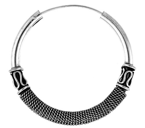 Sterling Silver Large Bali Hoop Earrings, 1 9/16 inches diameter