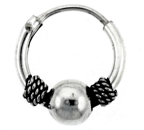 Sterling Silver Teeny Bali Hoop Earrings, 1/2 inches diameter