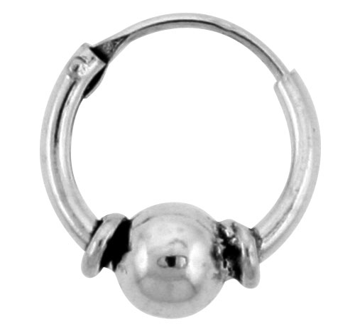 Sterling Silver Teeny Bali Hoop Earrings, 3/8 inches diameter