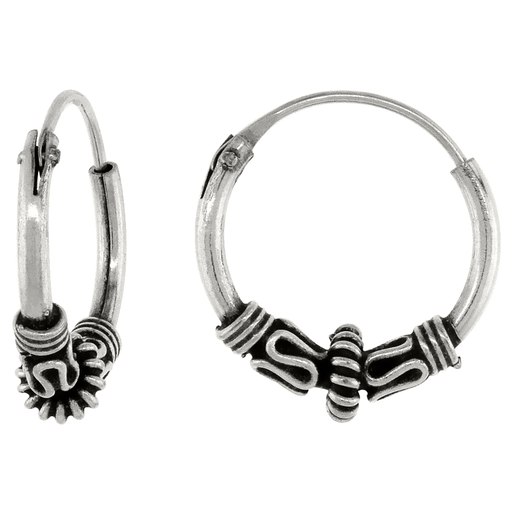 Sterling Silver Teeny Bali Hoop Earrings, 1/2 inches diameter
