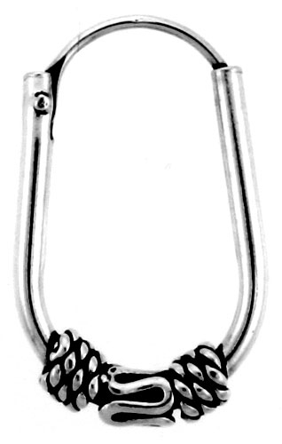 Sterling Silver Oval Bali Hoop Earrings, 3/4 inches 