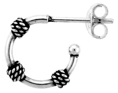 Sterling Silver Bali Post Hoop Earrings, 9/16 inches Diameter