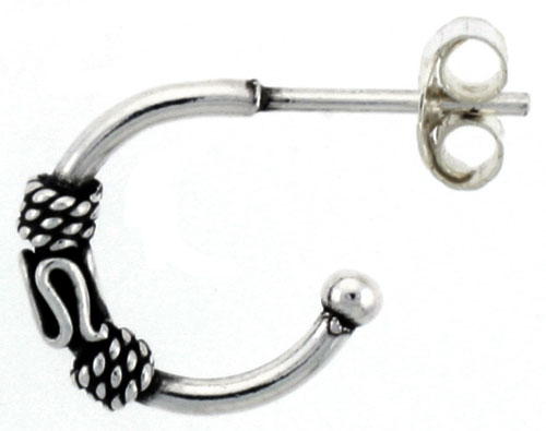 Sterling Silver Bali Post Hoop Earrings, 9/16 inches Diameter