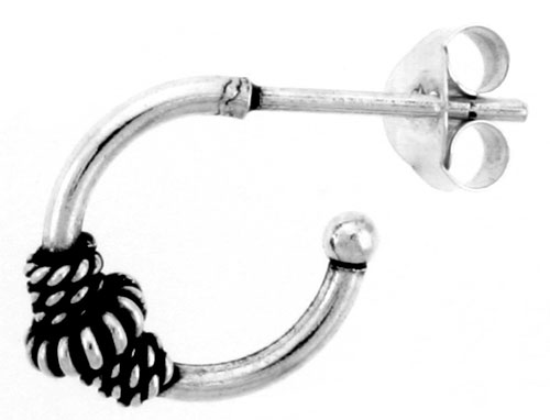 Sterling Silver Bali Post Hoop Earrings, 5/8 inches Diameter