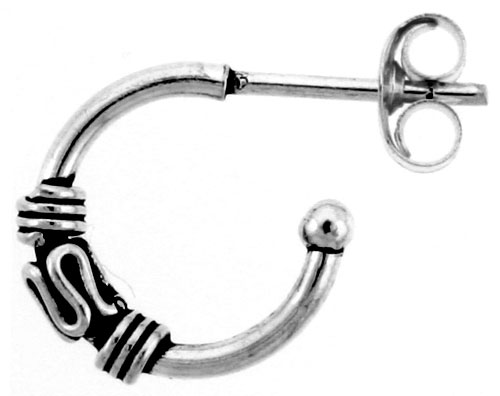 Sterling Silver Bali Post Hoop Earrings, 5/8 inches Diameter