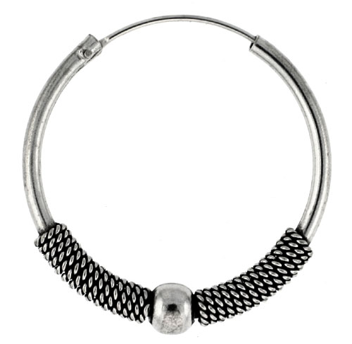 Sterling Silver Medium Bali Hoop Earrings, 1 1/8 inches diameter