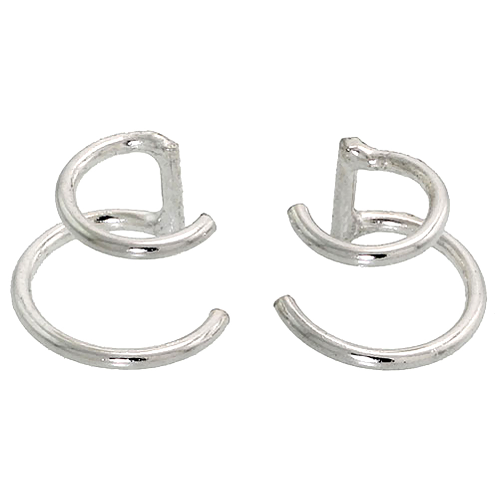 Sterling Silver Cartilage Hoop Earrings Non Pierced 2-band Graduated 7-9 mm one piece