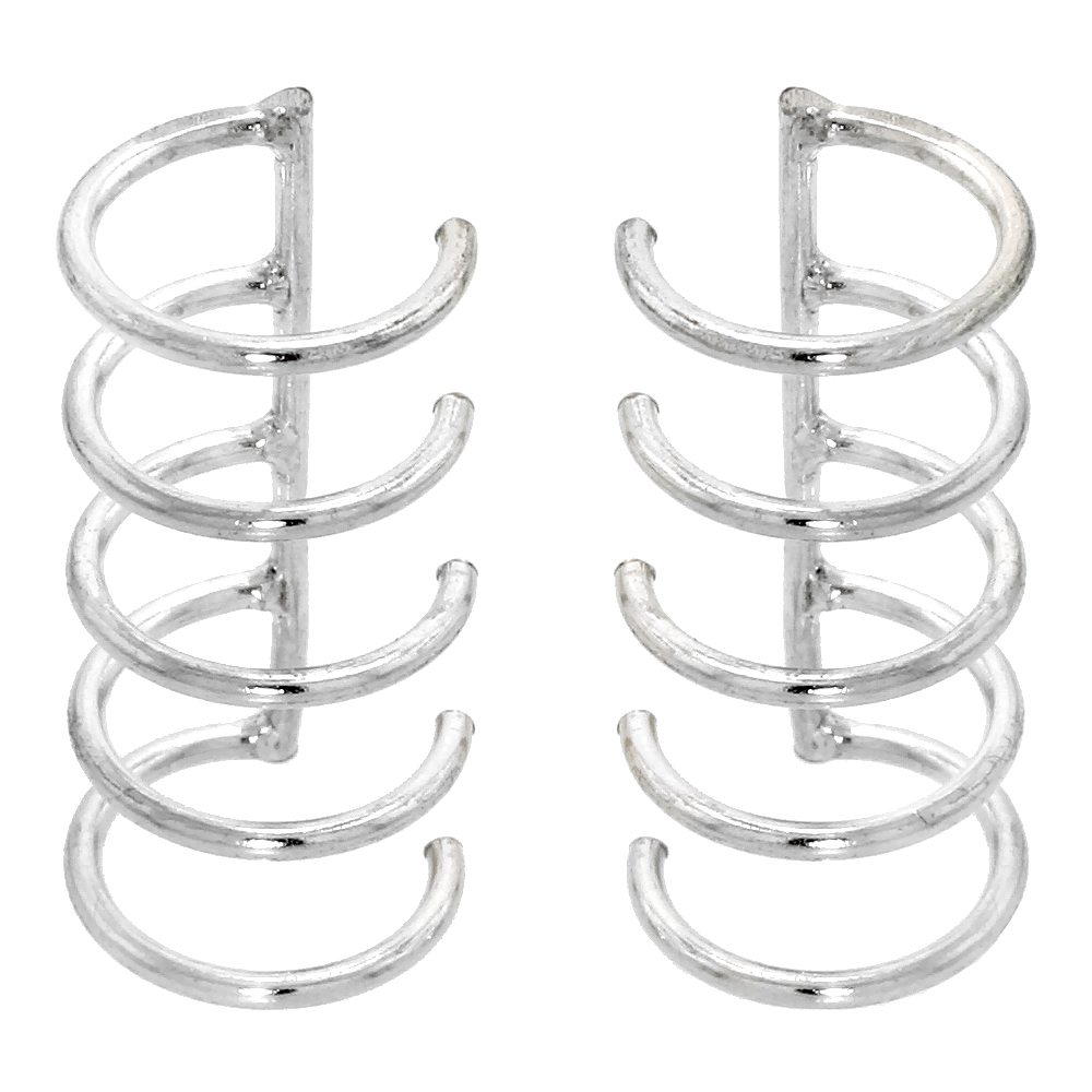 Sterling Silver Cartilage Hoop Earrings Non Pierced 5-band 10 mm one piece