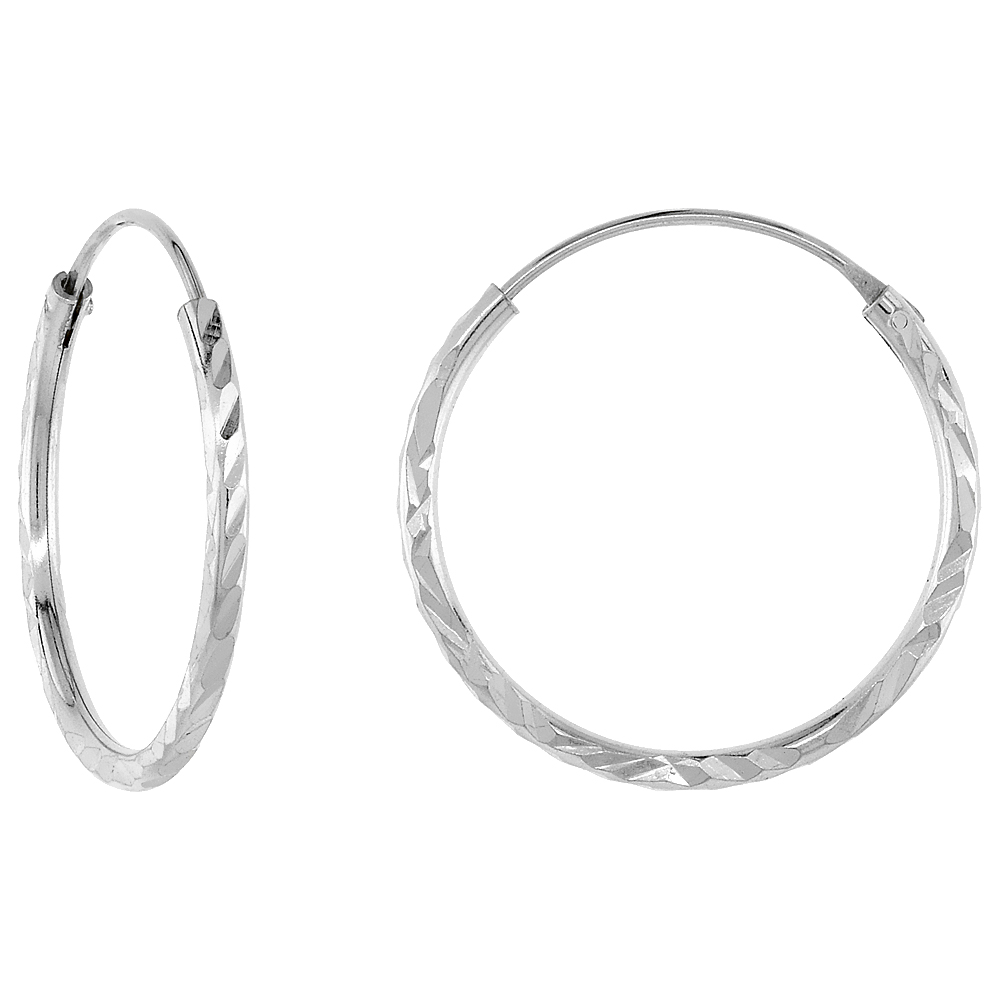 Sterling Silver Diamond Cut Hoop Earrings, 22/32 inch round