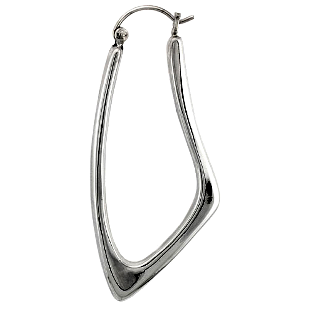 Sterling Silver Fancy V-Shaped Hoop Earrings 1 15/16 in. (50 mm) tall