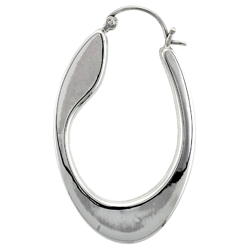 Sterling Silver Fancy Oval Hoop Earrings 1 5/8 in. (41 mm) tall