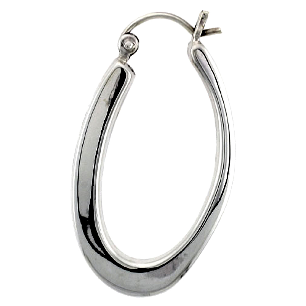 Sterling Silver Fancy Oval Hoop Earrings 1 1/4 in. (32 mm) tall