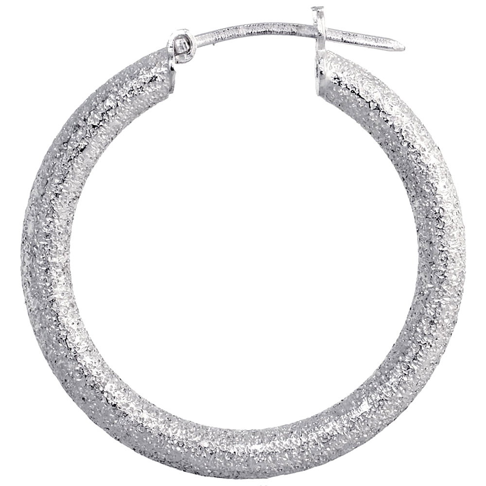 Sterling Silver 1 inch Click Top Hoop Earrings for Women 26mm Round Stardust Finish 3mm Tube Italy