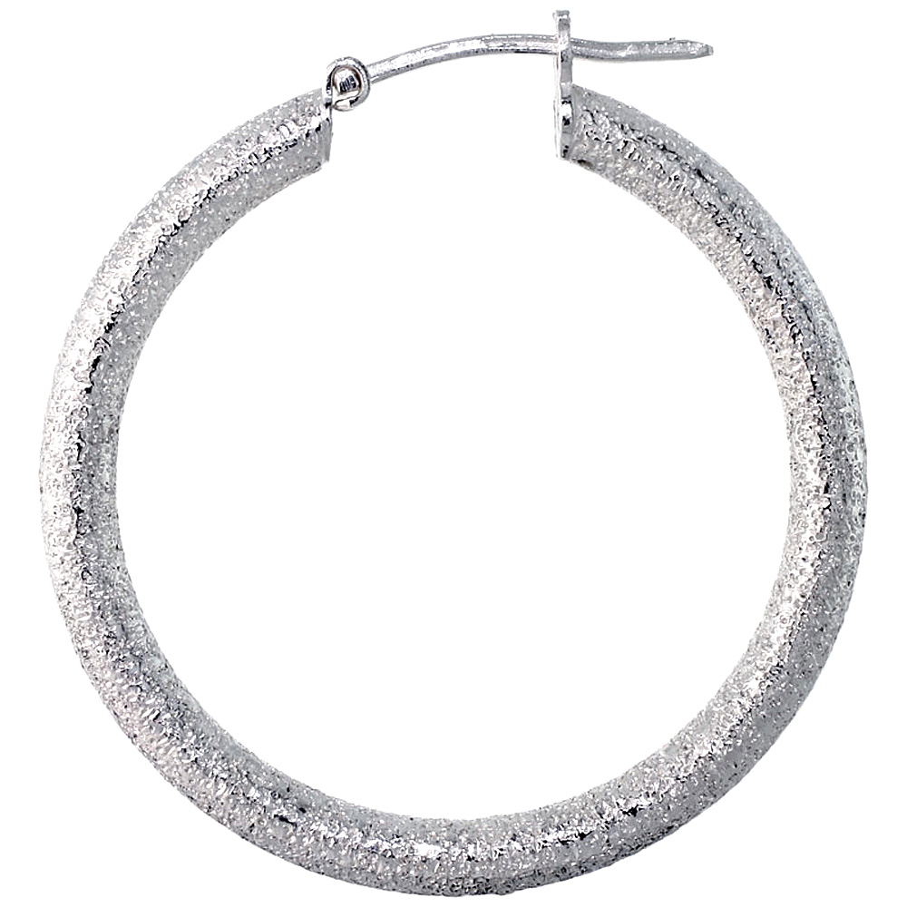 Sterling Silver 1 1/4 inch Click Top Hoop Earrings for Women 31mm Round Stardust Finish 3mm Tube Italy