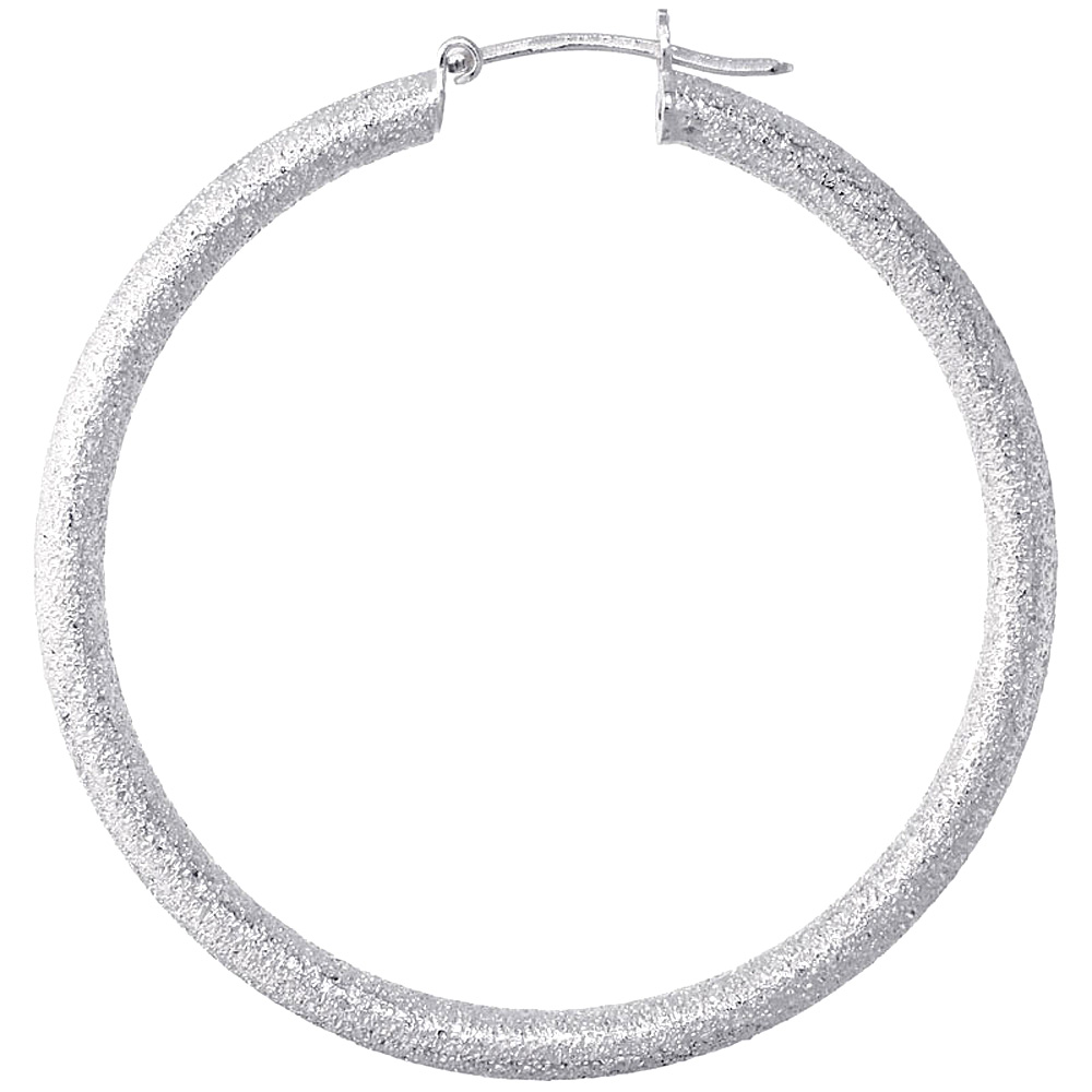Sterling Silver 1 3/4 inch Click Top Hoop Earrings for Women 42mm Round Stardust Finish 3mm Tube Italy