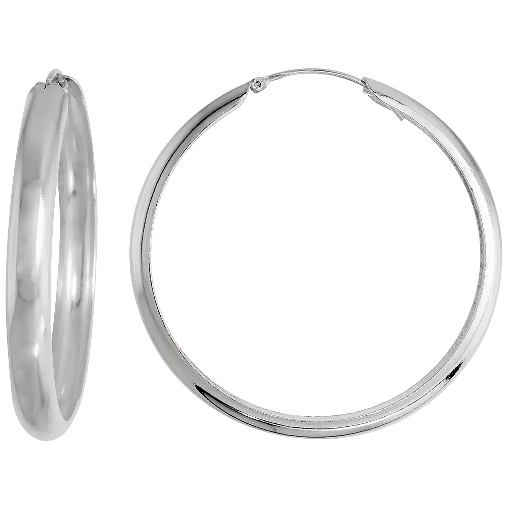 2 inch Sterling Silver Pirate Hoop Earrings for Women 45mm Round High Polished 5.5mm wide