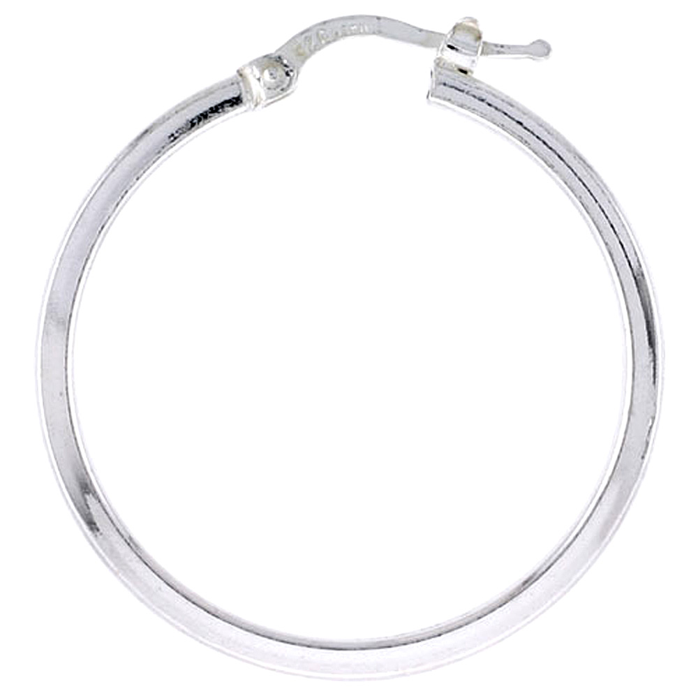 Sterling Silver Italian Hoop Earrings 2mm thin Square Tubing, 1 1/4 inch
