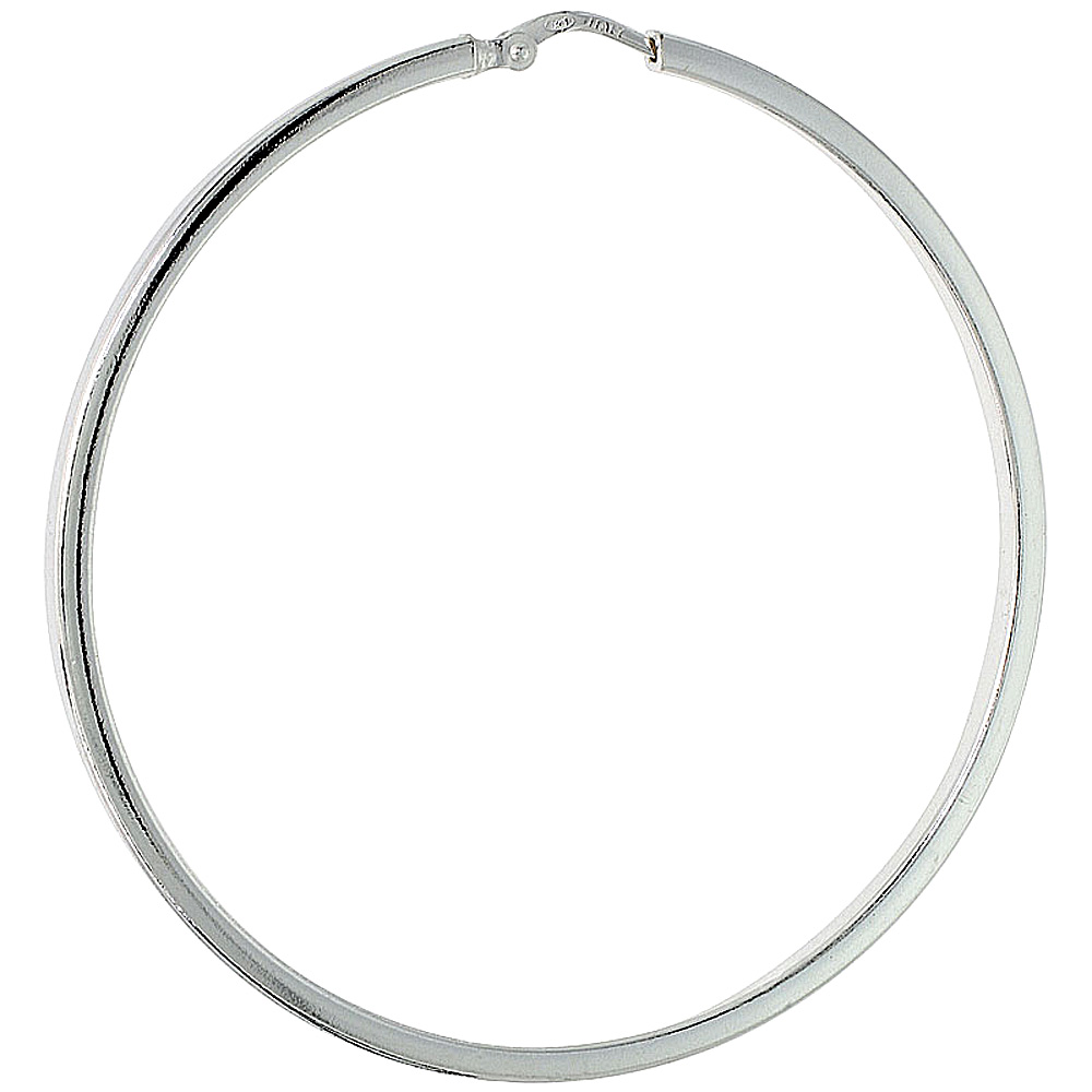 Sterling Silver Italian Hoop Earrings 2mm thin Square Tubing, 2 3/16 inch