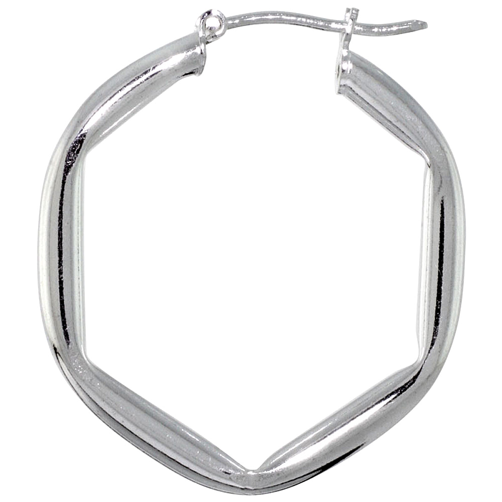 Sterling Silver Italian Hoop Earrings 3mm thin Hexagon